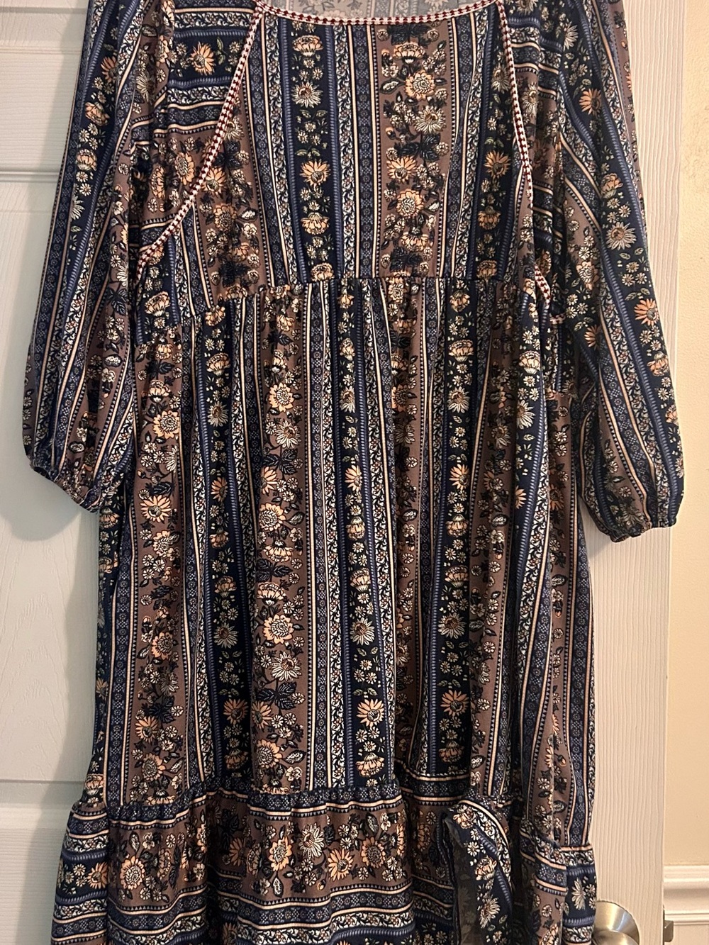 Haptics Boho Floral Stripe Maxi Dress - Navy & Brown